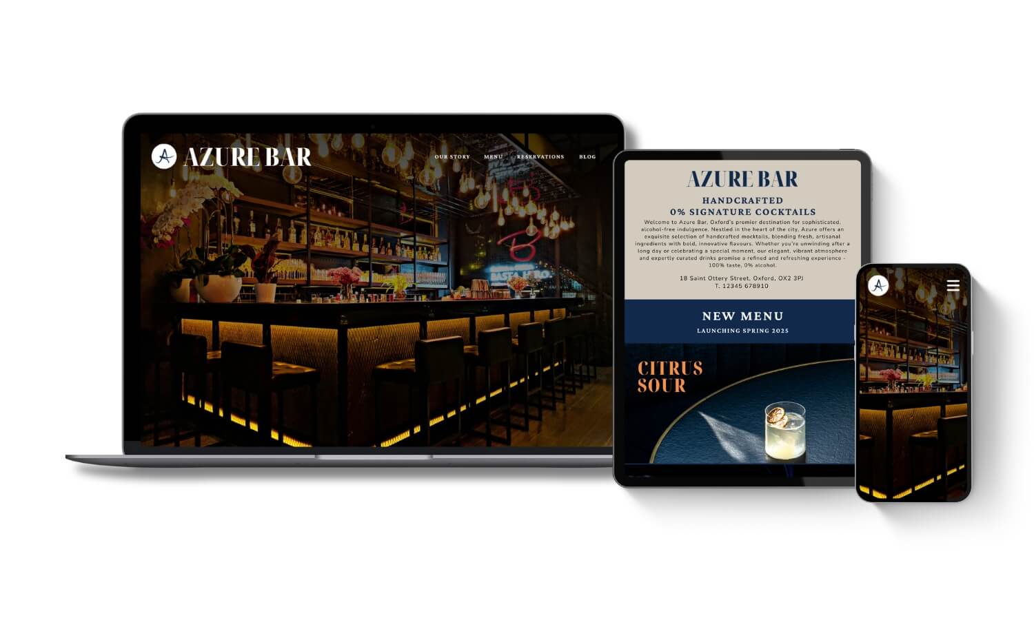 Mobile-friendly website design for cocktail bar