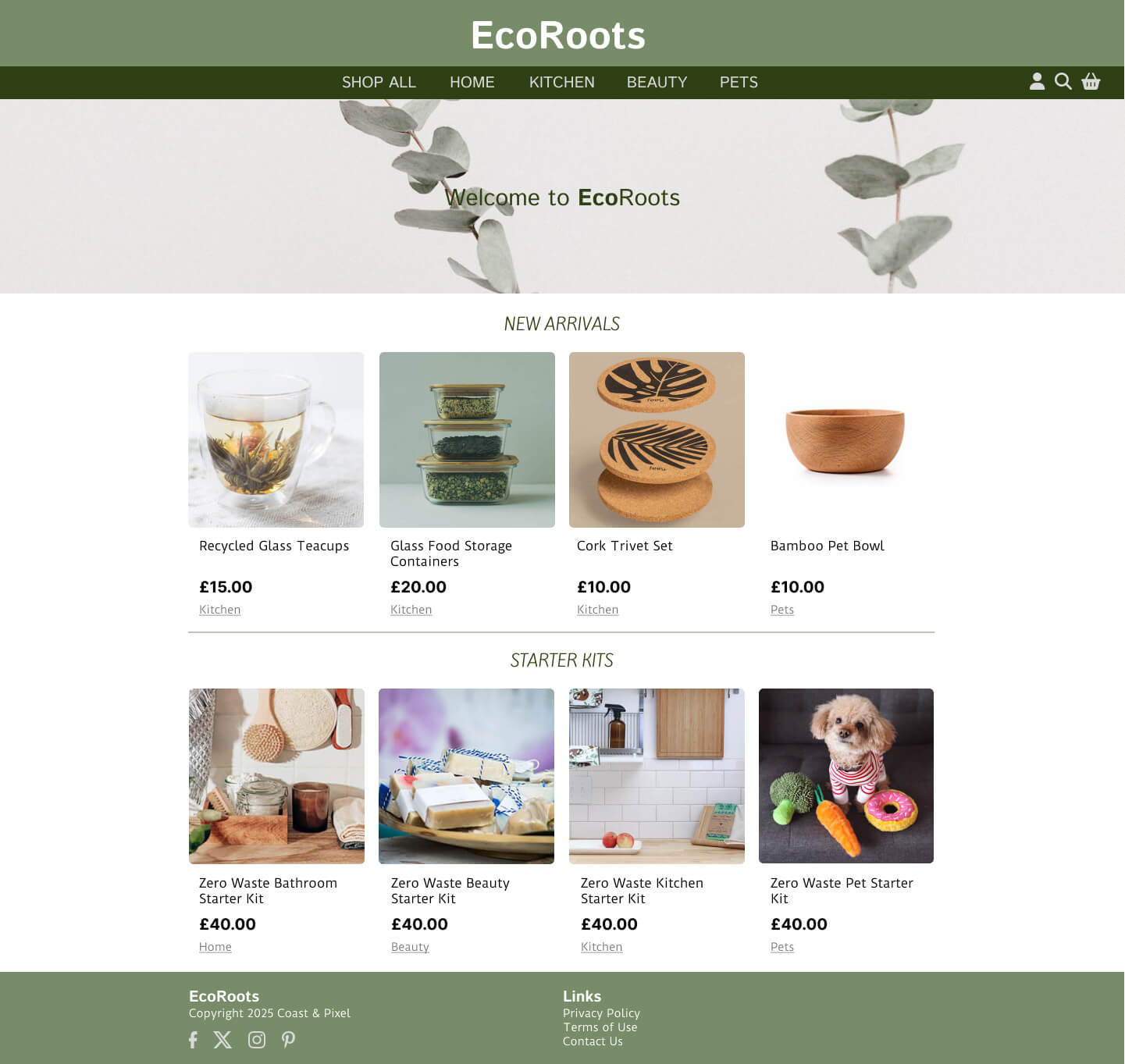 Responsive home page design for eco-friendly online marketplace