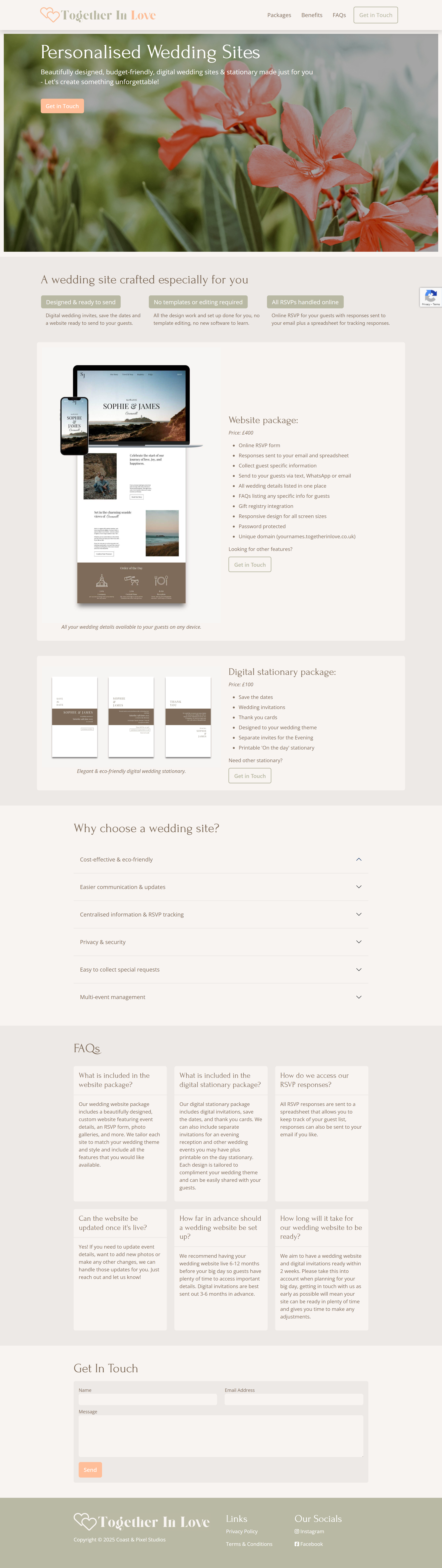 One page website design for wedding vendor